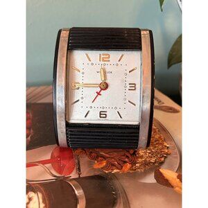 Westclox Travalarm Black Alarm Clock-Folding Accordion Roll Top Mid Century